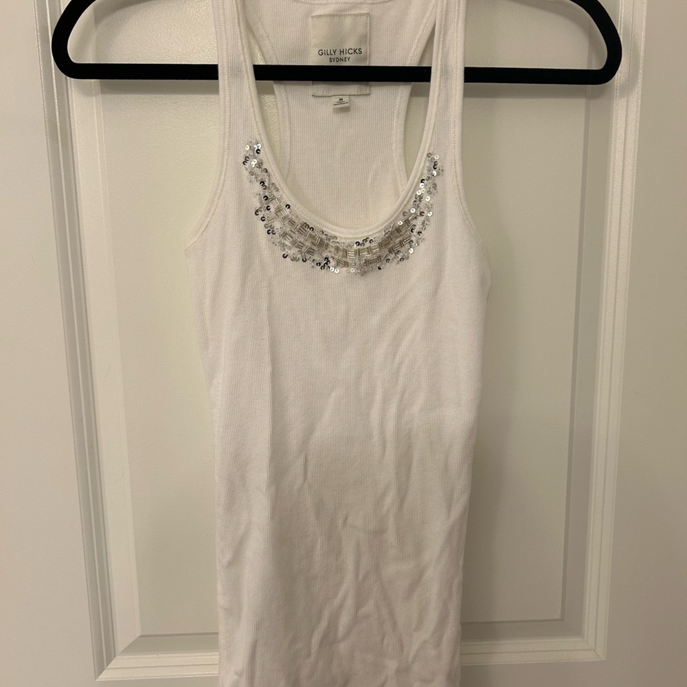 Gilly Hicks Women’s White Embellished Tank Top Size Medium